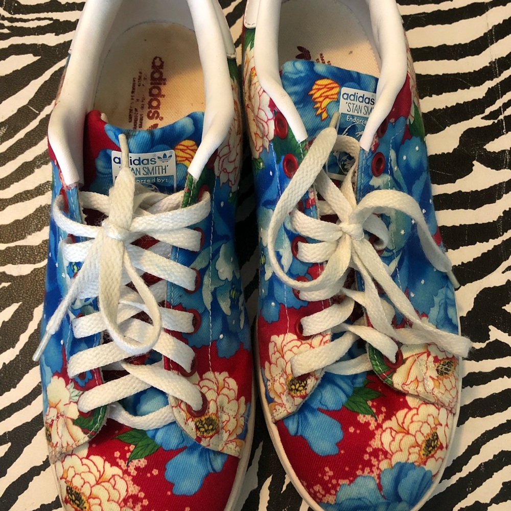 Adidas Stan Smith Floral Sneakers - Red, Blue, White